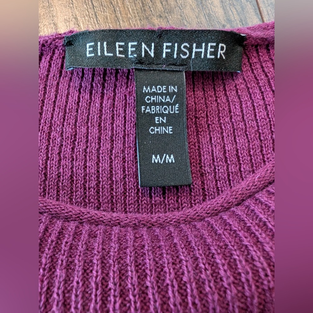 Eileen Fisher Jewel Neck Linen/Cotton Pullover Sweater Purple Size Medium - Picture 5 of 10